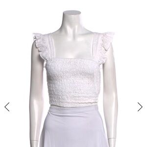 Misa Los Angeles White Ruffled eyelet tank Top